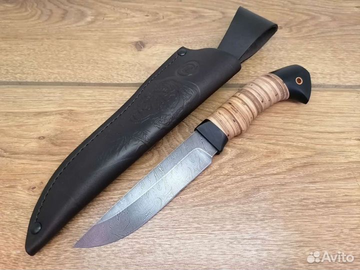 Нож Ястреб дамасская сталь, рукоять береста