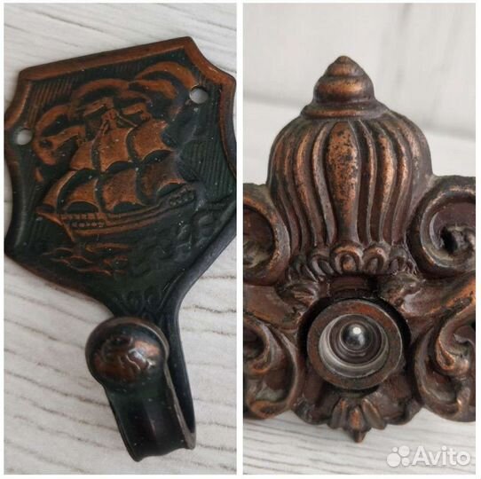 Крючок. 2 шт. Глазок дверной. Металл. ссср. Винтаж