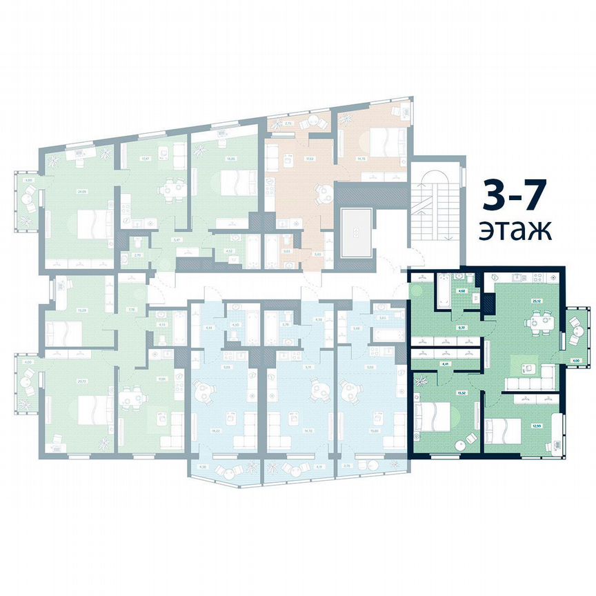 2-к. квартира, 72,5 м², 6/8 эт.