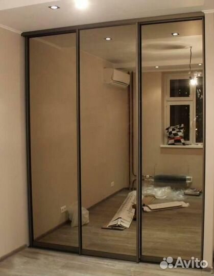 Зеркальные двери-купе на заказ шк-58