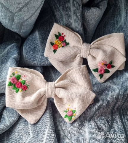 Заколка бант для волос лён