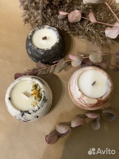 Ароматные свечи из кокосового воска в гипсе