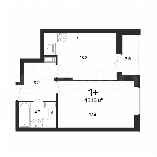 1-к. квартира, 45,6 м², 16/17 эт.