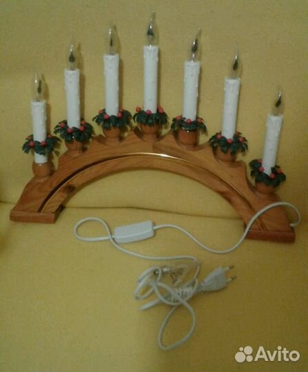 Кондилябр деревянный + 6 запасных лампочек