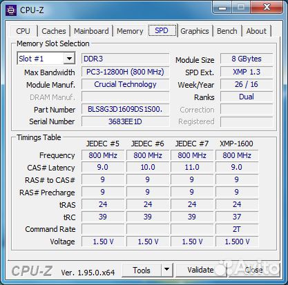 DDR3 8gb 1600mhz 2rank CL9-9-9-24 Ballistix Sport