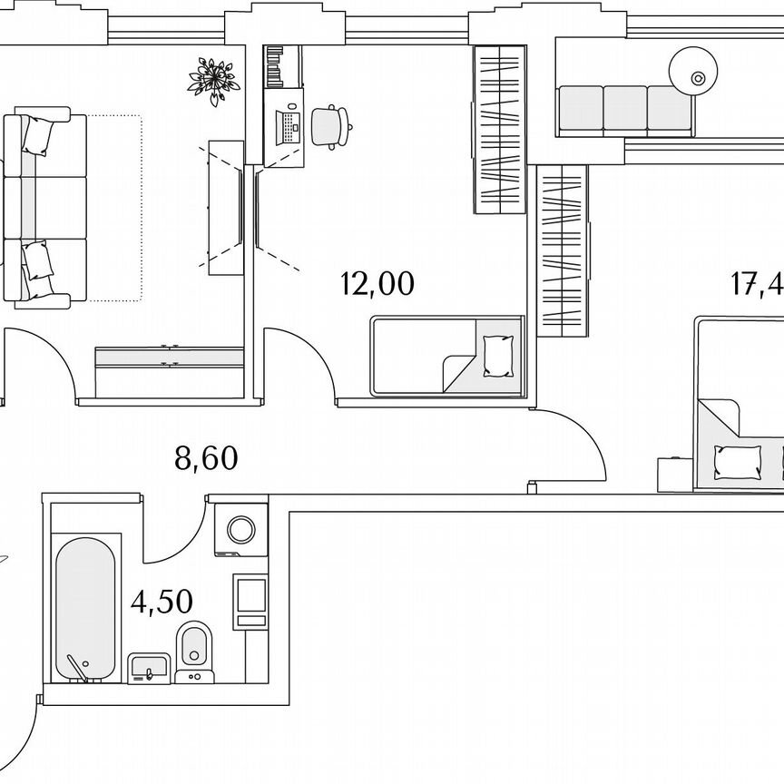 2-к. квартира, 68 м², 3/13 эт.