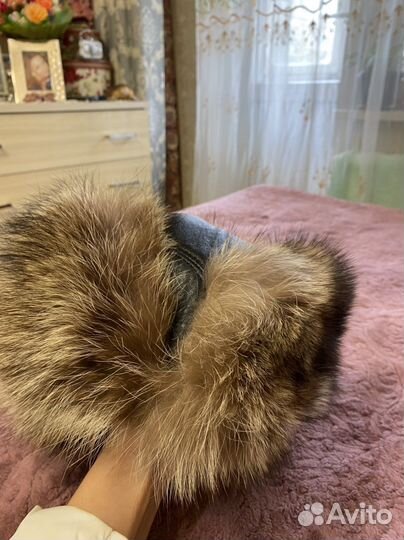 Мужская шапка, кожаная, с натуральным мехом