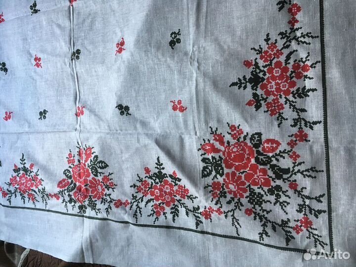 Скатерть льняная хлопок набивная винтаж