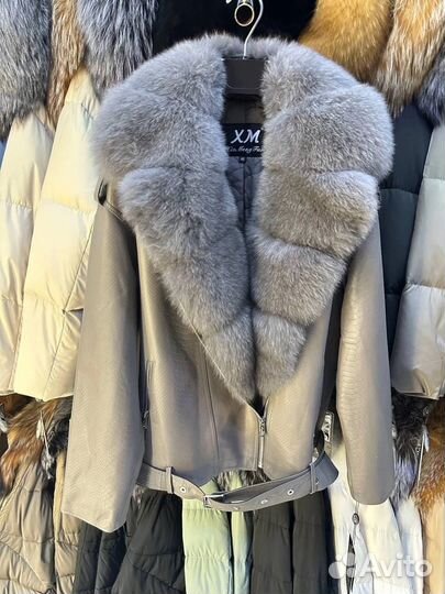 Кожаная куртка с мехом песца