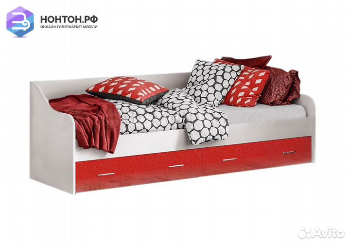 Кровать с 2-я ящиками Вега Алфавит белый / красный