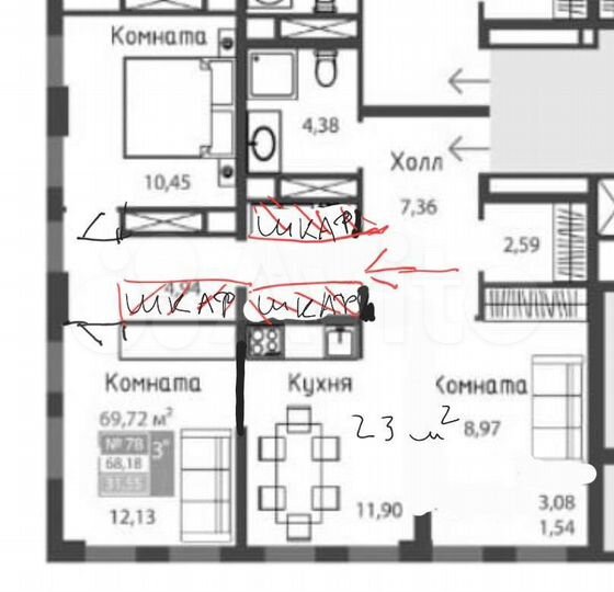 3-к. квартира, 70 м², 10/15 эт.