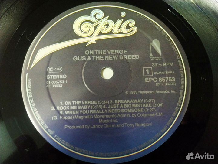 Gus & The New Breed On The Verge винил 1983