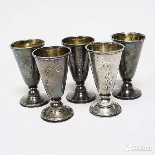 Набор стопок 5 шт, серебро 875 пр, звезда, 156 гр