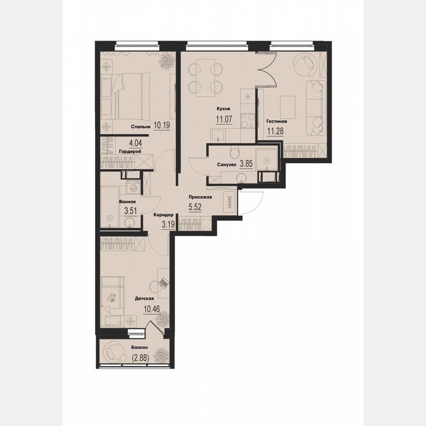 3-к. квартира, 64 м², 6/12 эт.