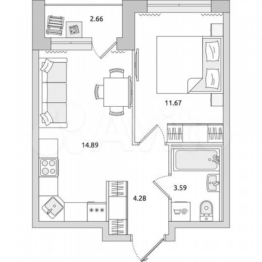 1-к. квартира, 37,1 м², 12/21 эт.
