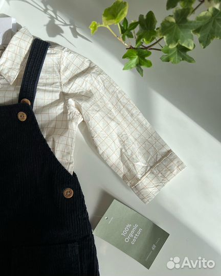 Вельветовый комбинезон и хлопковая рубашка hm