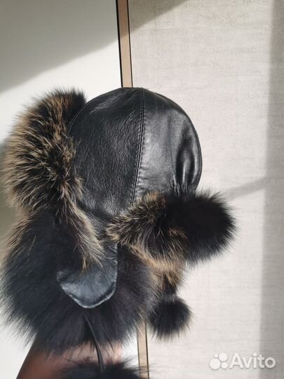 Шапка ушанка кожаная женская