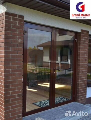 Дверь алюминий теплый двухстворчатая