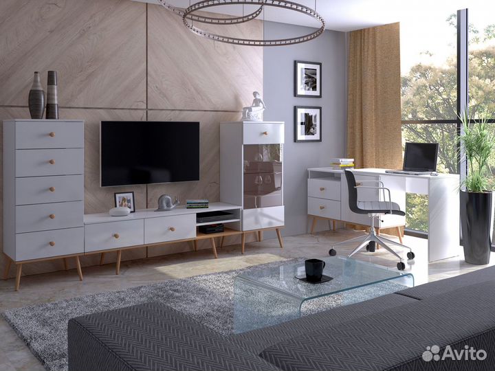 Тумба TV-1 Art design Бук натуральный/Белый глянец