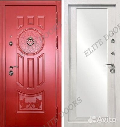 Красивая входная металлическая дверь красная новая