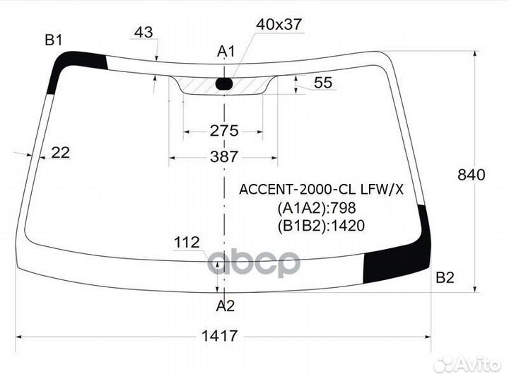 Стекло лобовое в клей(без полосы) hyundai accen