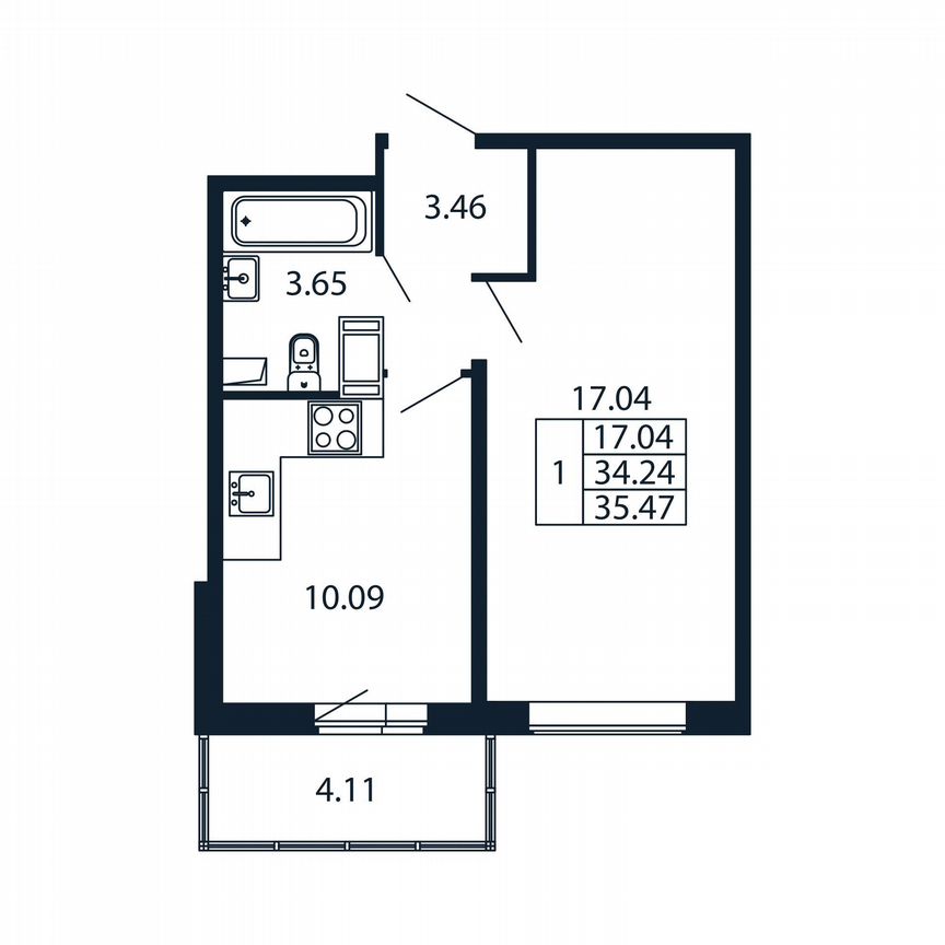 1-к. квартира, 38,4 м², 5/12 эт.