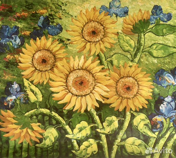 Картина Подсолнухи маслом на холсте 50 х 60 см