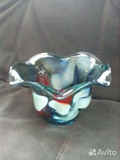 Ваза конфетница СССР гутное стекло