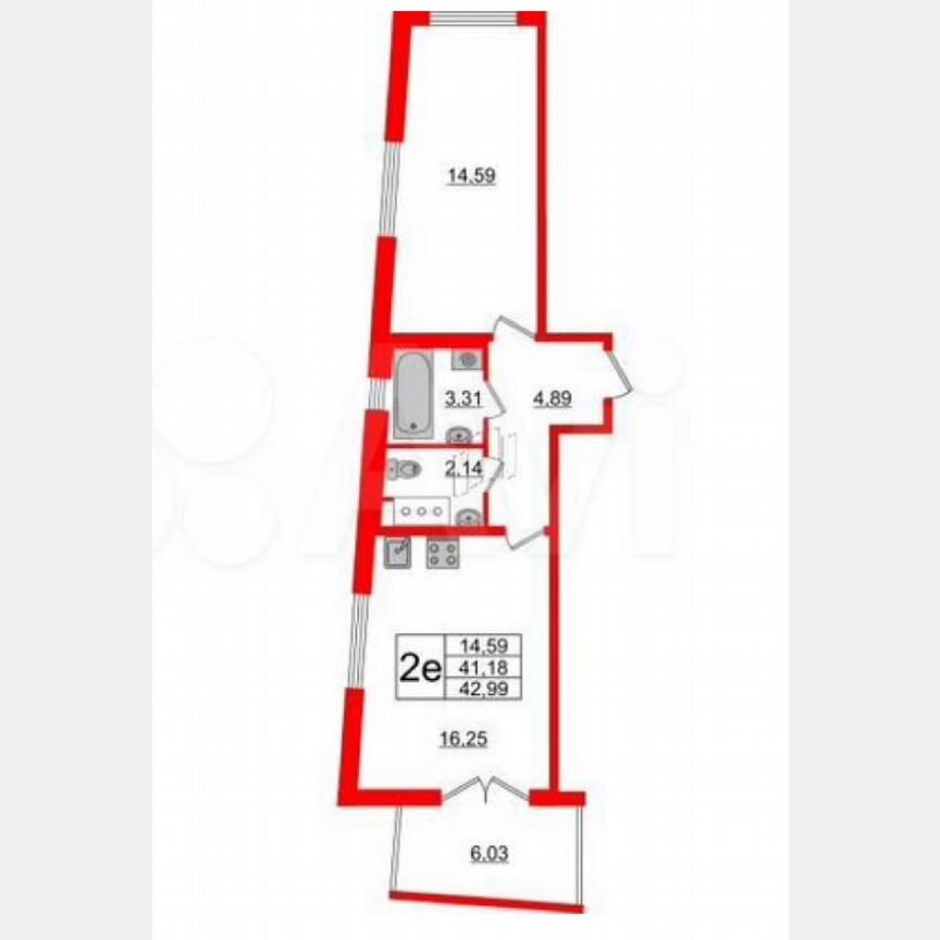 1-к. квартира, 43 м², 5/15 эт.