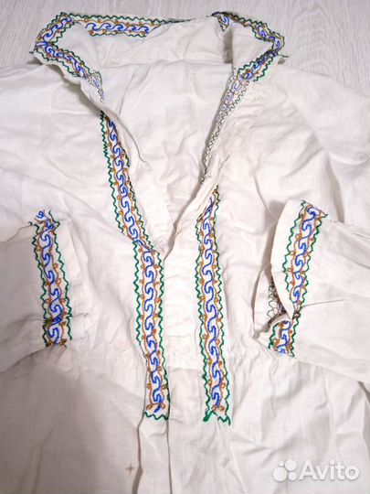 Старинная рубаха лен, косоворотка, ручная вышивка