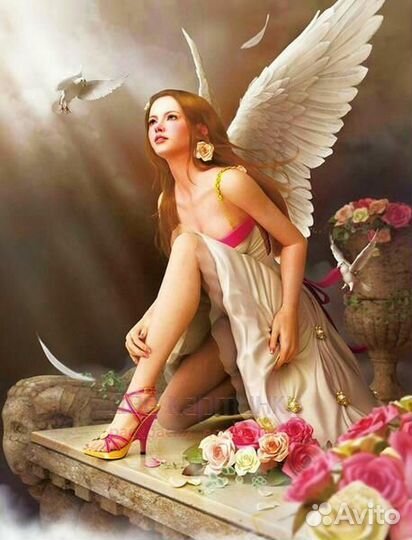 Алмазная мозаика 40x50 Красивый ангел с белыми кры
