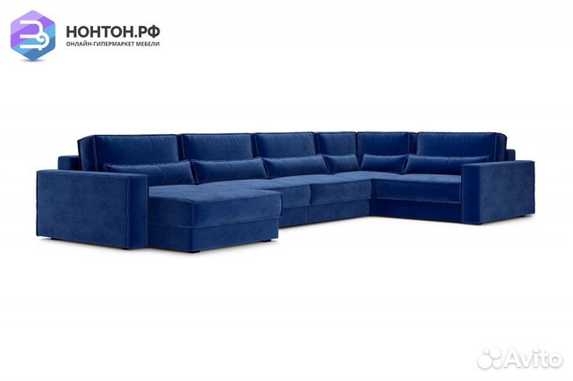 Диван п-образный тик-так Сохо темно-синий