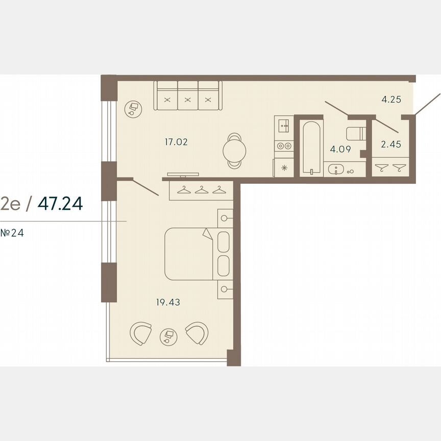 1-к. апартаменты, 47,2 м², 2/8 эт.