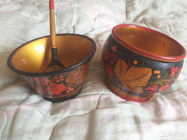 Набор деревянный под хохлому+2 кружечки в подарок