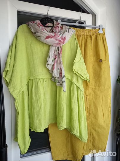 Туника лайм лён бохо до 64