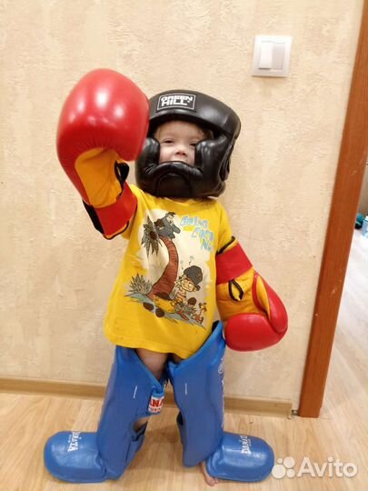 Боксерские перчатки, шлем, защита