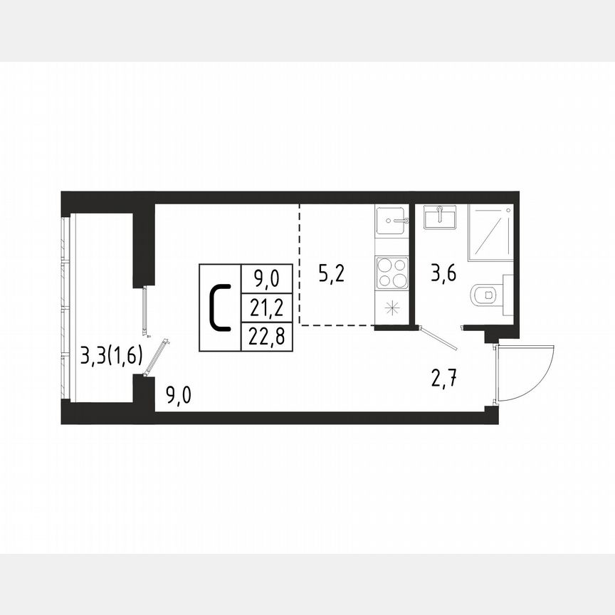 Квартира-студия, 22,8 м², 2/10 эт.