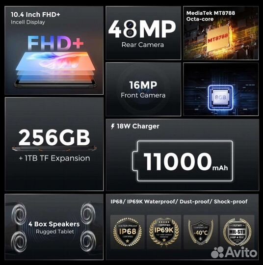 Защищённый планшет Fossibot DT1 8/256 LTE, новый