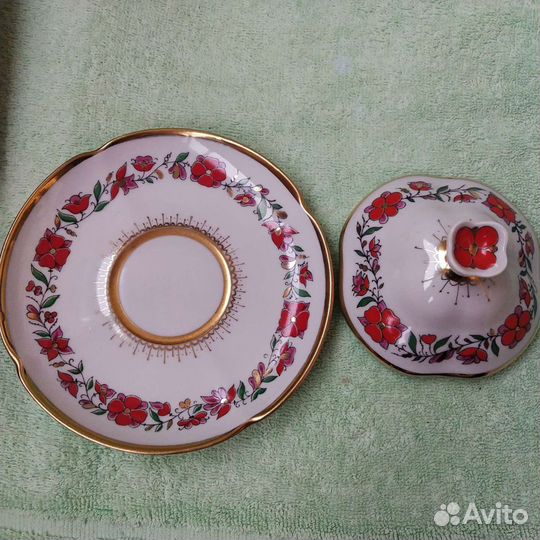 Поднос блюдо Гжель, лфз петушки