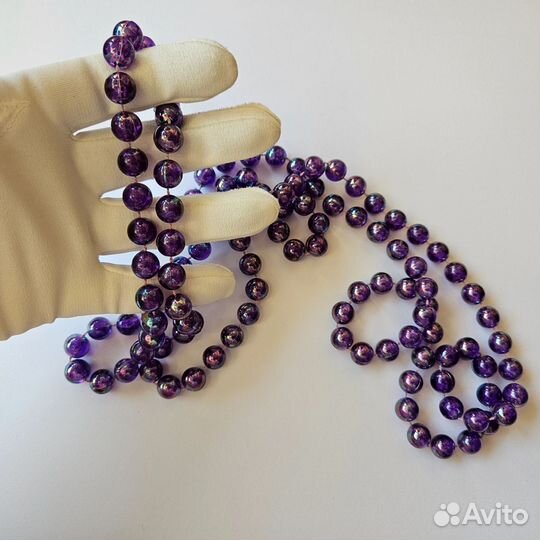 Бусы нитка фиолетовые длинные винтаж 1960-70е