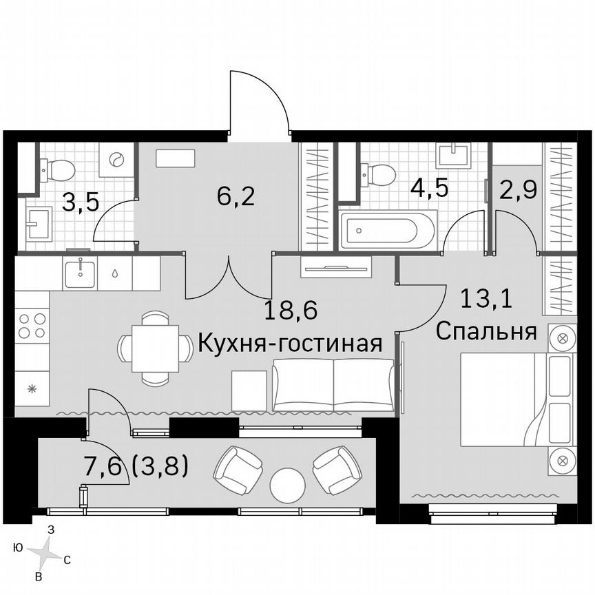 1-к. квартира, 52,6 м², 39/39 эт.