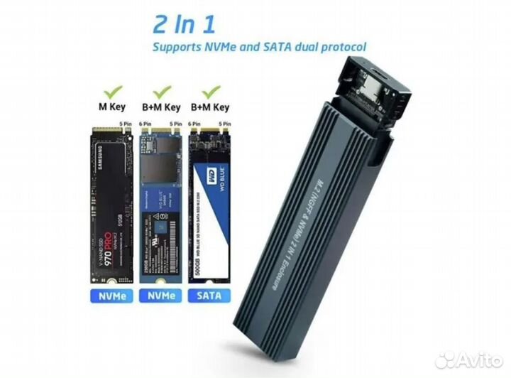 Переходник адаптер SSD M.2 Nvme или SATA на USB3.2