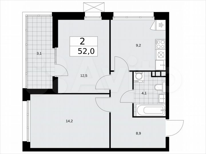 2-к. квартира, 52 м², 10/15 эт.