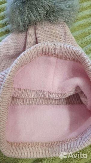 Шапка вязаная с помпоном из меха на девочку,55см