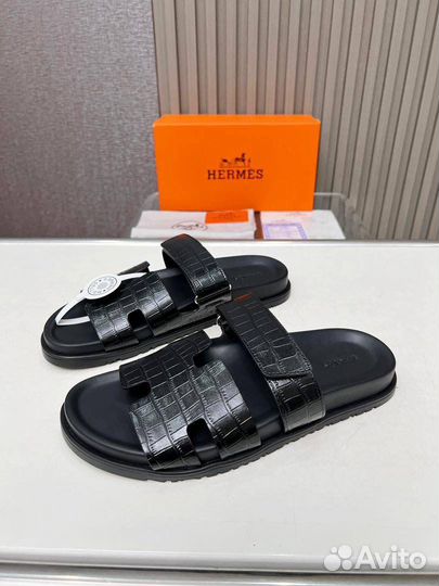 Шлёпанцы мужские Hermes натуральная кожа крокодил