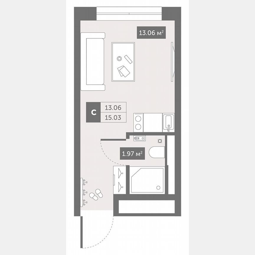 1-к. апартаменты, 15 м², 2/13 эт.
