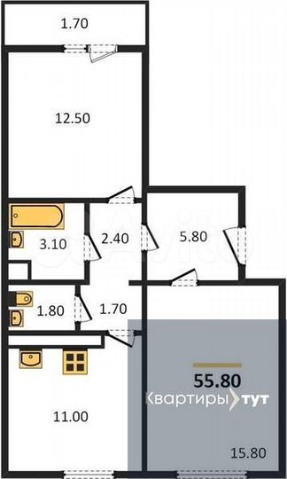 2-к. квартира, 55,8 м², 5/17 эт.