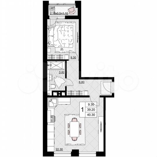 1-к. квартира, 40,3 м², 4/9 эт.