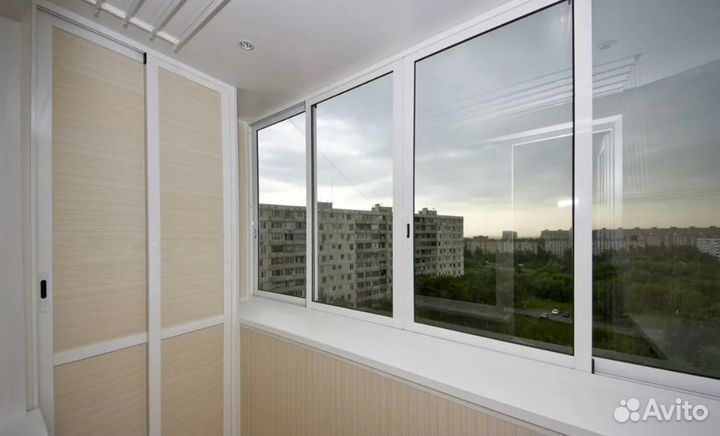 Остекление алюминиевое с отделкой