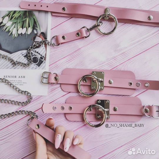 Набор ошейник наручники поводок из кожи